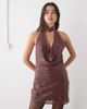 Reclaimed Vintage Reclaimed Vintage mini dress with cowl neck and choker detail in burgundy red sequin - 1
