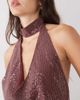 Reclaimed Vintage Reclaimed Vintage mini dress with cowl neck and choker detail in burgundy red sequin - 4