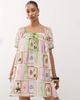 Reclaimed Vintage Reclaimed Vintage mini smock dress in bright postcard print with contrast trim-Multi - 1