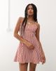Reclaimed Vintage Reclaimed Vintage mini sun dress with bust seam detail and godets in burgundy stripe-Multi - 1