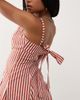 Reclaimed Vintage Reclaimed Vintage mini sun dress with bust seam detail and godets in burgundy stripe-Multi - 4