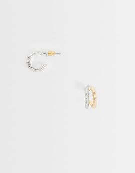 Reclaimed Vintage Reclaimed Vintage mixed metal molten silver hoop earings
