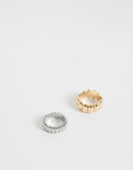Reclaimed Vintage Reclaimed Vintage mixed plate ribbed band rings 2 pack-Multi
