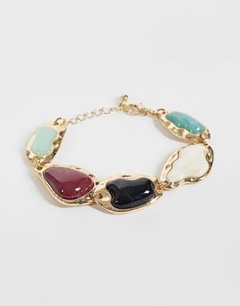 Reclaimed Vintage Reclaimed Vintage molten gold bracelet with multi faux semi precious stones