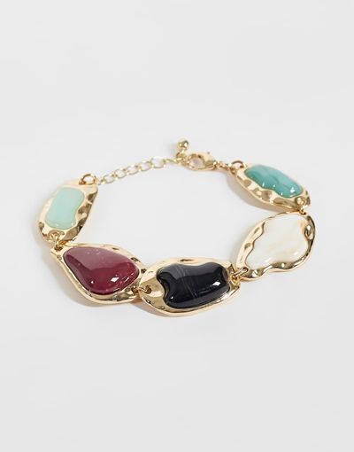Reclaimed Vintage Reclaimed Vintage molten gold bracelet with multi faux semi precious stones