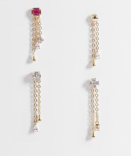 Reclaimed Vintage Reclaimed Vintage multi pack dainty profile hanging earrings in gold