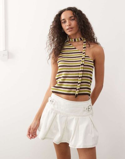 Reclaimed Vintage Reclaimed Vintage one-shoulder knit tank top with matching scarf in multi stripe