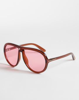 Reclaimed Vintage Reclaimed Vintage oversized aviator with pink lens in brown-Multi