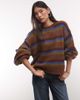 Reclaimed Vintage Reclaimed Vintage oversized fluffy stripe balloon sleeve sweater in multi-Brown - 3
