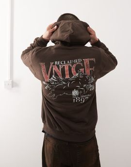 Reclaimed Vintage Reclaimed Vintage oversized hoodie with graphic back print in chocolate brown