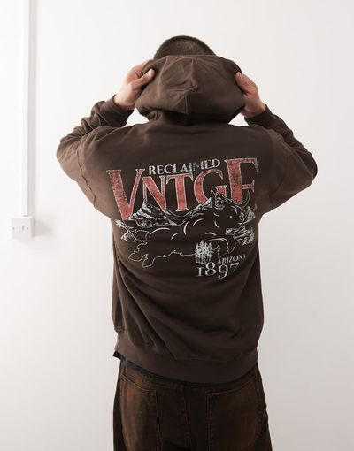 Reclaimed Vintage Reclaimed Vintage oversized hoodie with graphic back print in chocolate brown