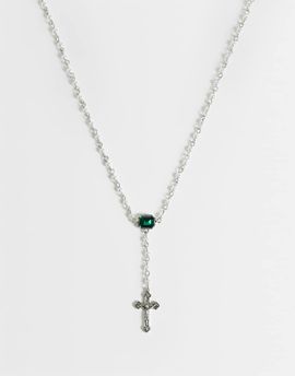 Reclaimed Vintage Reclaimed Vintage pearl rosary choker necklace-Silver