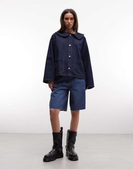Reclaimed Vintage Reclaimed Vintage peter pan collar denim shirt in indigo-Blue