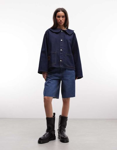 Reclaimed Vintage Reclaimed Vintage peter pan collar denim shirt in indigo-Blue
