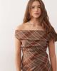 Reclaimed Vintage Reclaimed Vintage plaid print tailored off shoulder top in brown - part of a set-pink - 1