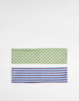 Reclaimed Vintage Reclaimed Vintage polka dot 2 pack headband in green and brown-Multi