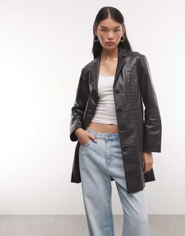 Reclaimed Vintage Reclaimed Vintage Premium real leather jacket with plait detail in black
