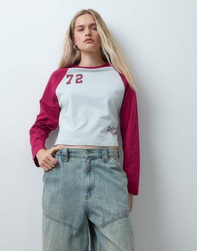 Reclaimed Vintage Reclaimed Vintage raglan collegiate tee in red and gray-MULTI