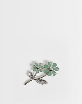 Reclaimed Vintage Reclaimed Vintage real semi precious flower brooch in silver-Green