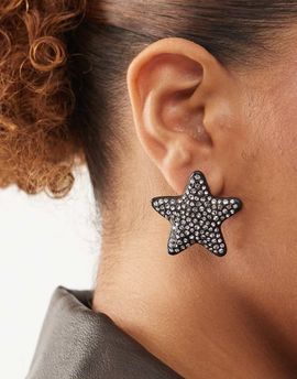 Reclaimed Vintage Reclaimed Vintage rhinestone star stud earrings in black and silver tone