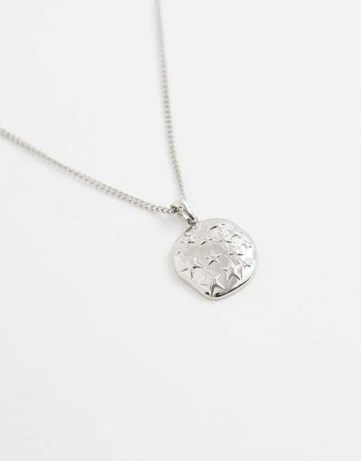 Reclaimed Vintage Reclaimed Vintage rhodium pendant with star emboss necklace-Silver