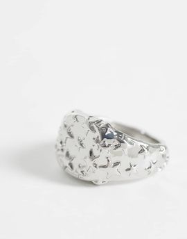 Reclaimed Vintage Reclaimed Vintage rhodium signet ring with star embossing-Silver