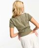 Reclaimed Vintage Reclaimed Vintage ribbed button down top in khaki-Green - 3