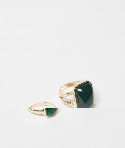 Reclaimed Vintage Reclaimed Vintage ring 2 pack with faux emerald stones in gold