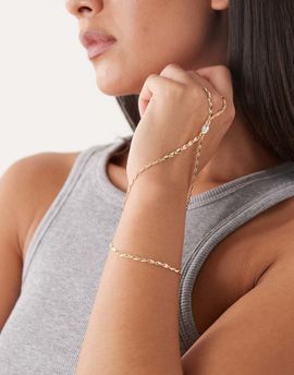 Reclaimed Vintage Reclaimed Vintage ring chain link bracelet in gold tone with dainty faux gem