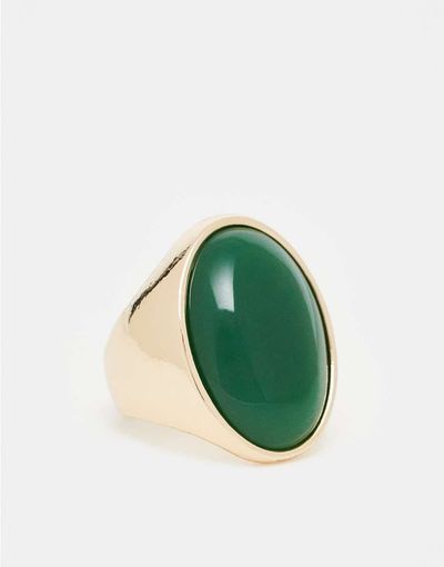 Reclaimed Vintage Reclaimed Vintage ring with oversized faux green stone in gold