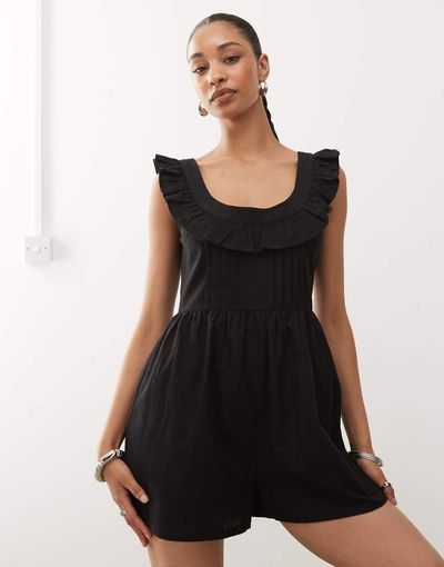 Reclaimed Vintage Reclaimed Vintage romper with ruffle neck in black