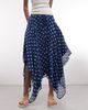 Reclaimed Vintage Reclaimed Vintage ruched midi skirt with asymmetric hem in navy polka dot print-Blue - 2