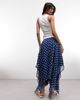 Reclaimed Vintage Reclaimed Vintage ruched midi skirt with asymmetric hem in navy polka dot print-Blue - 4
