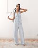 Reclaimed Vintage Reclaimed Vintage ruched tie front linen blend top in power blue - 1