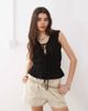Reclaimed Vintage Reclaimed Vintage ruched tie front top linen blend top in black - 1