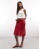 Reclaimed Vintage Reclaimed Vintage satin awkward length skirt with lace trim in red - 1