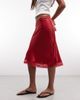 Reclaimed Vintage Reclaimed Vintage satin awkward length skirt with lace trim in red - 2