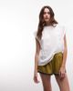 Reclaimed Vintage Reclaimed Vintage satin boxer shorts with lace trim in khaki green - 1