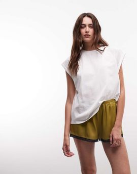 Reclaimed Vintage Reclaimed Vintage satin boxer shorts with lace trim in khaki green