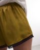 Reclaimed Vintage Reclaimed Vintage satin boxer shorts with lace trim in khaki green - 3