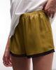 Reclaimed Vintage Reclaimed Vintage satin boxer shorts with lace trim in khaki green - 4