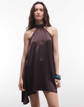 Reclaimed Vintage Reclaimed vintage satin halter mini dress in brown