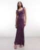 Reclaimed Vintage Reclaimed Vintage satin maxi day dress with frill neck in raspberry polka dots-Multi - 1