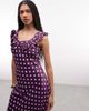 Reclaimed Vintage Reclaimed Vintage satin maxi day dress with frill neck in raspberry polka dots-Multi - 2