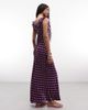 Reclaimed Vintage Reclaimed Vintage satin maxi day dress with frill neck in raspberry polka dots-Multi - 4