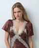 Reclaimed Vintage Reclaimed vintage satin maxi tea dress with lace trim in brown - 2