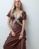 Reclaimed Vintage Reclaimed vintage satin maxi tea dress with lace trim in brown - 4
