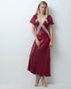 Reclaimed Vintage Reclaimed vintage satin maxi tea dress with lace trim in burgundy-RED - 1