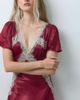 Reclaimed Vintage Reclaimed vintage satin maxi tea dress with lace trim in burgundy-RED - 3