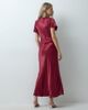Reclaimed Vintage Reclaimed vintage satin maxi tea dress with lace trim in burgundy-RED - 4
